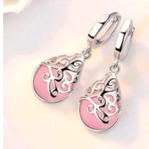 Opal Stone Flower Silver Ladies Stud Earrings Original Jewelry For